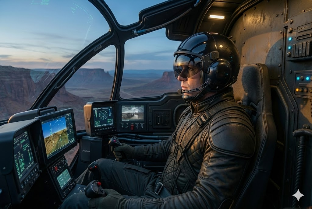 Dragonfly pilot and side cockpit view