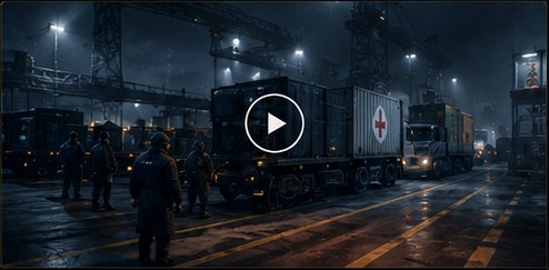 WAC medical logistics convoy operating at night near K-Man facility